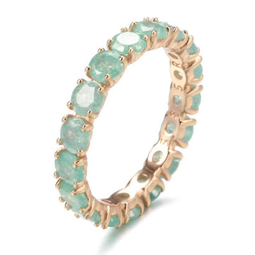 New Round Cut AAA Emerald Zircon Ring for Women Luxury 14K Rolled Rose Gold Promise Ring - Fine Jewellery